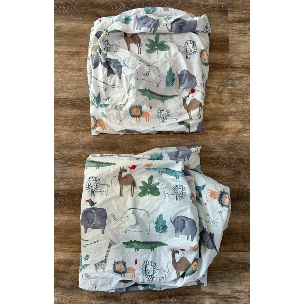 Pottery Barn Kids Colby Fitted Crib Sheets Jungle Safari Animals Set of‎ 2